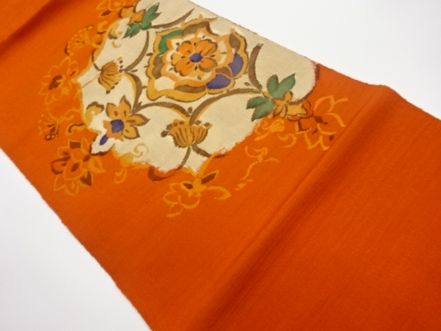 JAPANESE KIMONO / VINTAGE NAGOYA OBI / TSUMUGI / WOVEN ABSTRACT FLOWER ARABESQUE